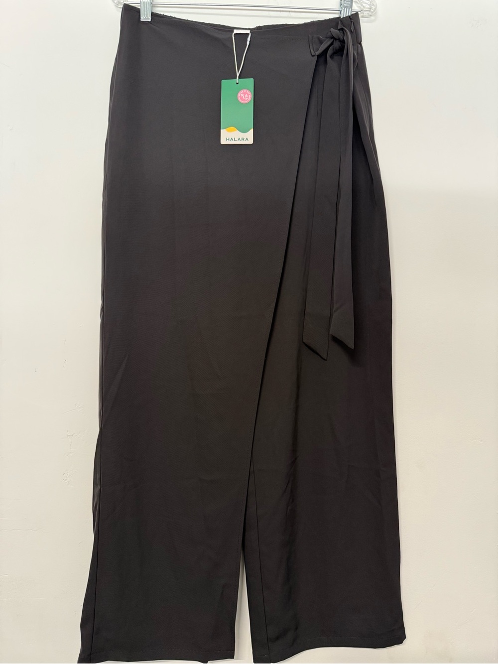 HALARA Flex High Waisted  Black Wrap-Style Wide Leg Pants with Side Tie Large